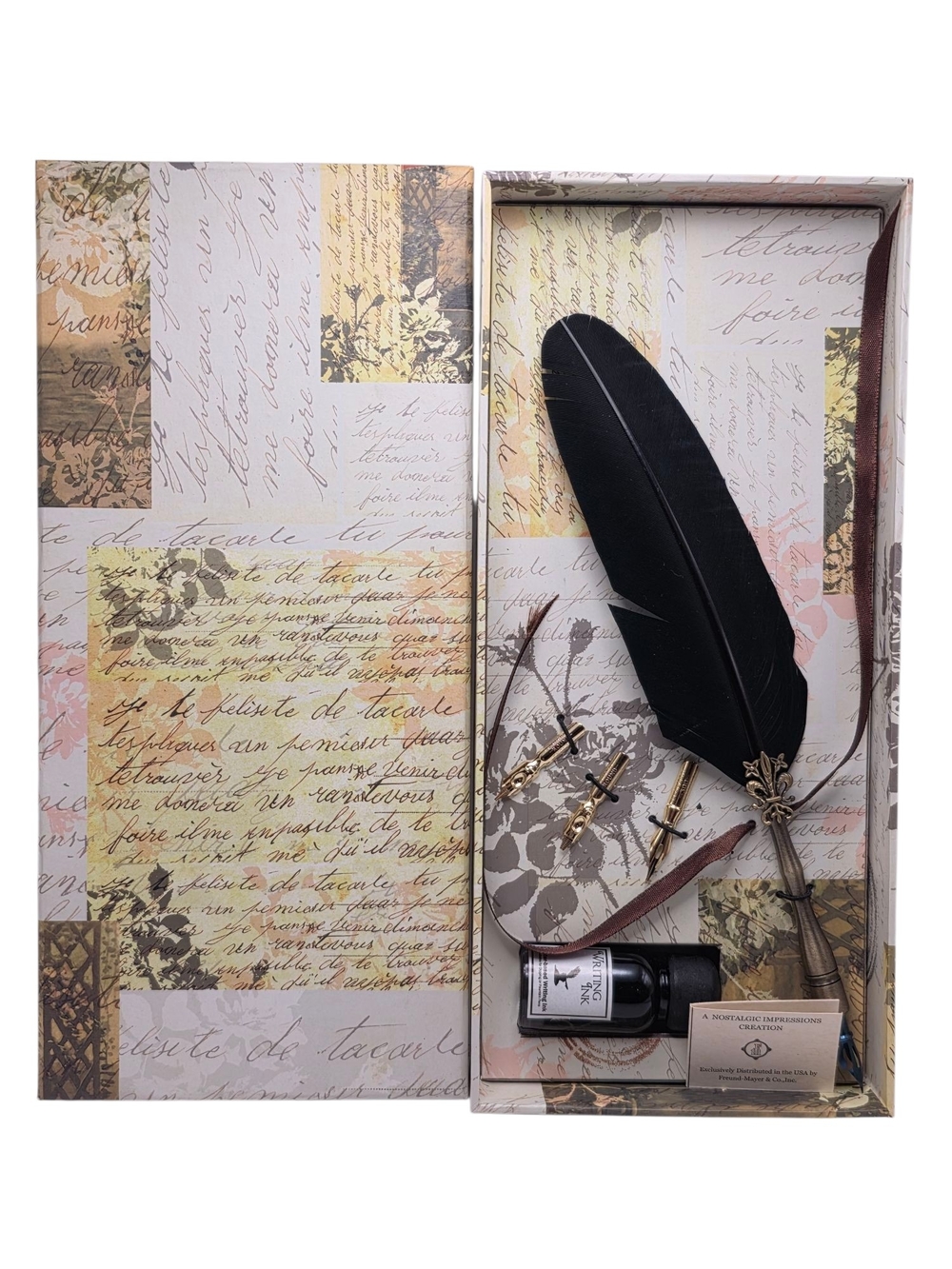Freund-Mayer & Co. Inc Vintage Feather Quill Calligraphy Set with Ink and Nibs